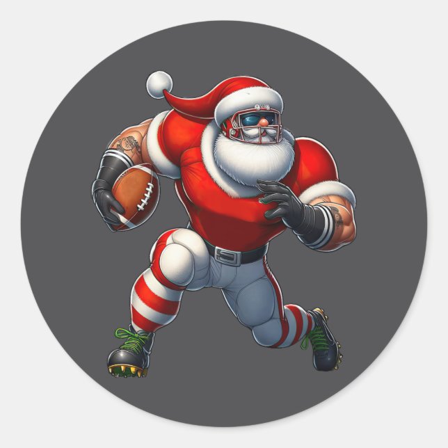 Santa Claus American Football Player Merry Christm Runder Aufkleber (Vorderseite)