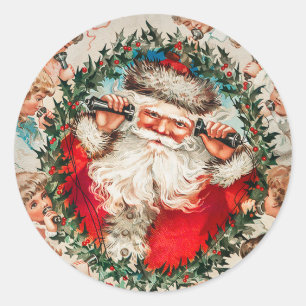 Santa Claus an Drahttelefonen hört Kindern zu Runder Aufkleber