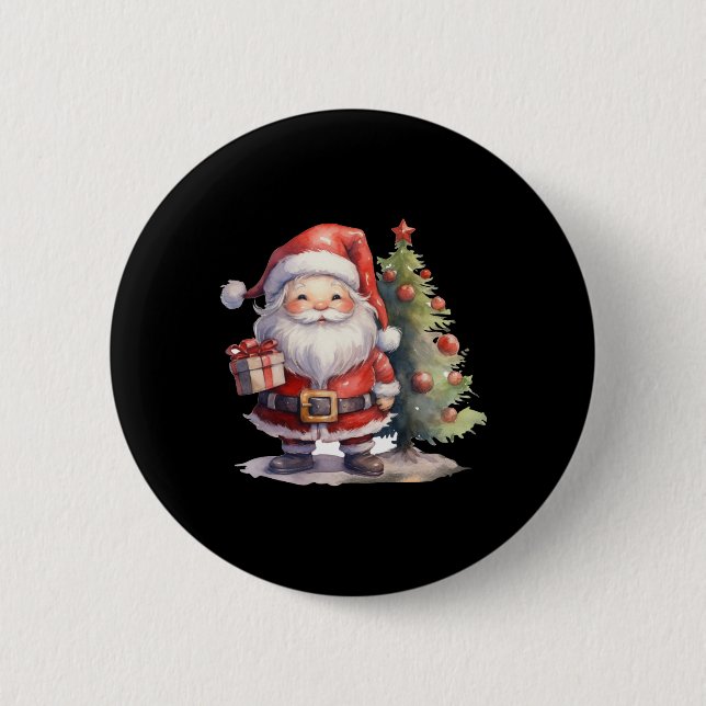 Santa Claus And Christmas Tree  Button (Vorderseite)