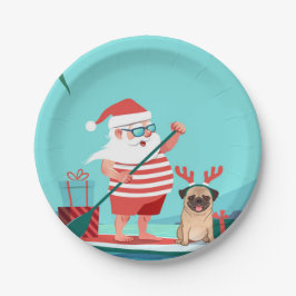 Santa Claus and His Pug on a Surfboard Pappteller