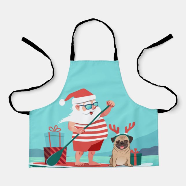 Santa Claus and His Pug on a Surfboard Schürze (Vorderseite)