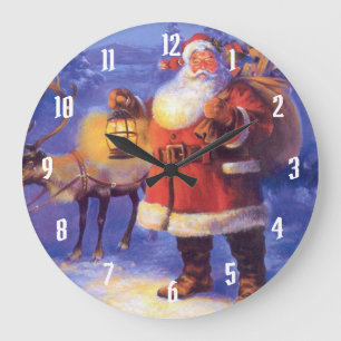 Santa Claus and his reindeer Große Wanduhr