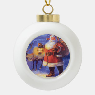 Santa Claus and his reindeer Keramik Kugel-Ornament
