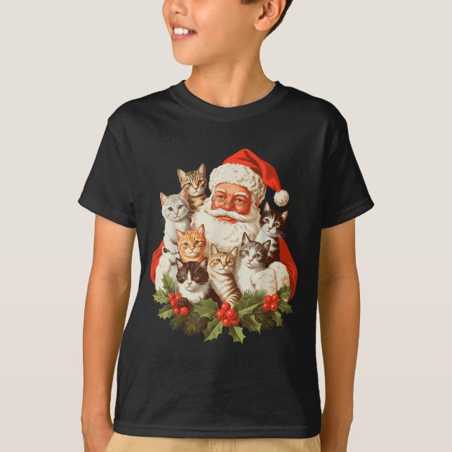 Santa Claus And Kittens Cats Christmas  T-Shirt (Vorderseite)