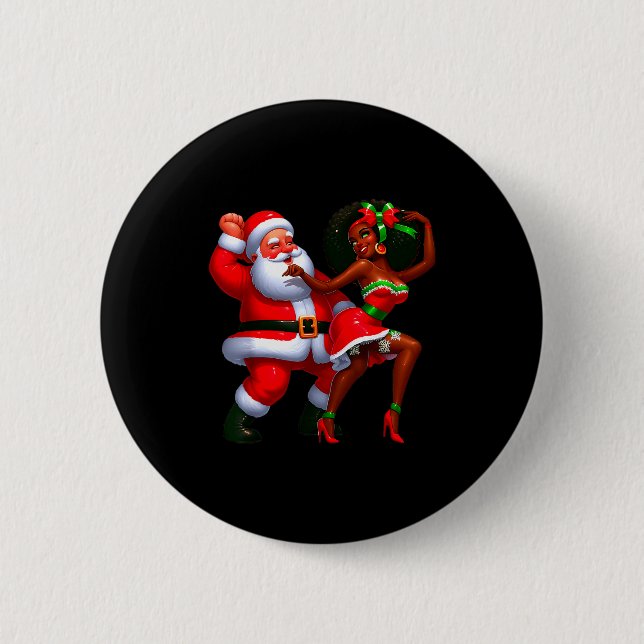 Santa Claus And Mrs Claus Dancing Melanin Christma Button (Vorderseite)