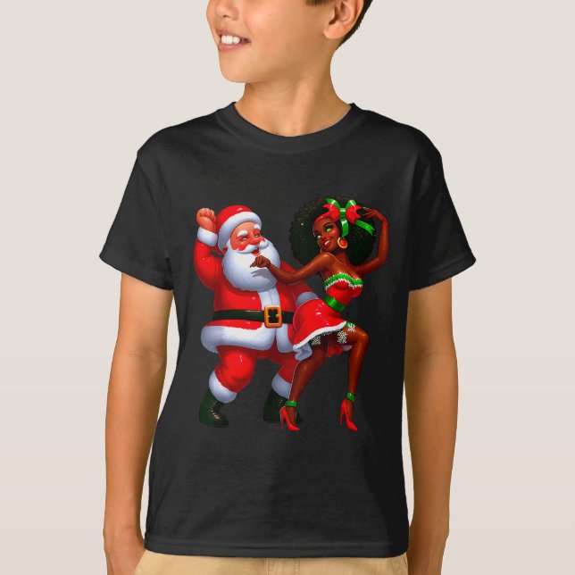 Santa Claus And Mrs Claus Dancing Melanin Christma T-Shirt (Vorderseite)