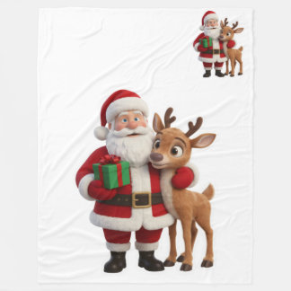Santa Claus and Rudolph Cartoon Fleecedecke
