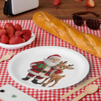Santa Claus and Rudolph Cartoon Pappteller