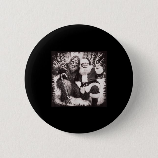 Santa Claus And Sasquatch Bigfoot Funny Joyful Sno Button (Vorderseite)