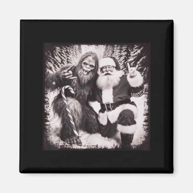 Santa Claus And Sasquatch Bigfoot Funny Joyful Sno Magnet (Vorne)