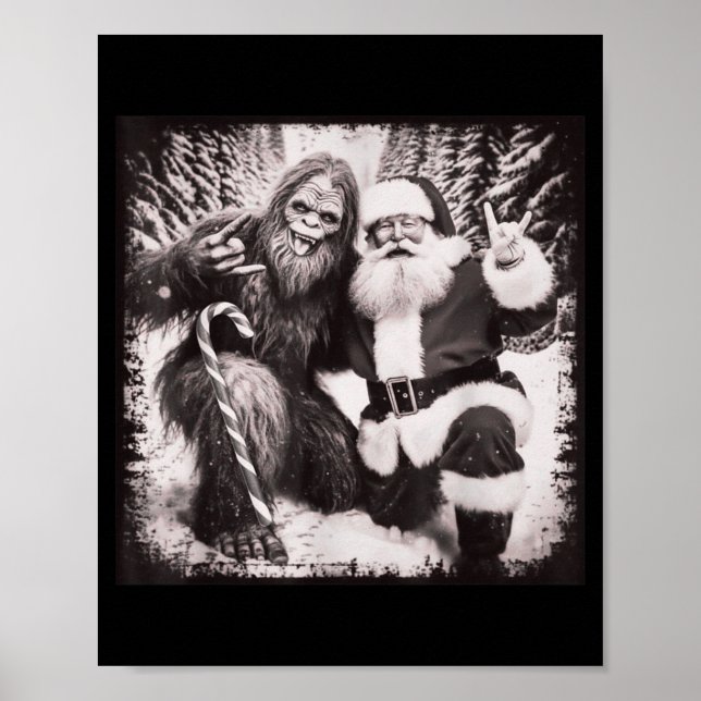 Santa Claus And Sasquatch Bigfoot Funny Joyful Sno Poster (Vorne)