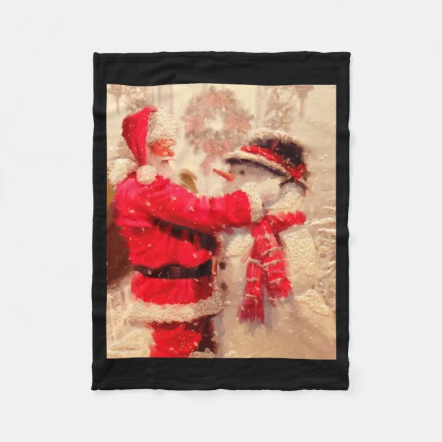 Santa Claus And Snowman In Snowfall  Fleecedecke (Vorderseite)