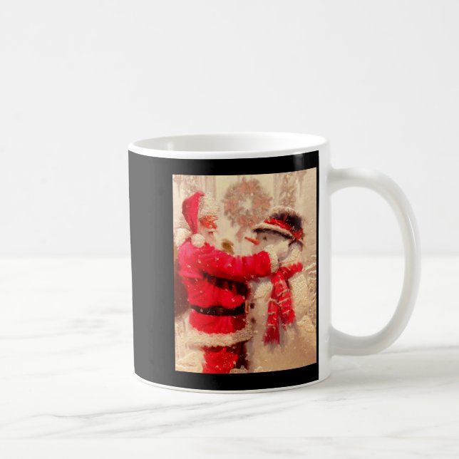 Santa Claus And Snowman In Snowfall  Kaffeetasse (Rechts)