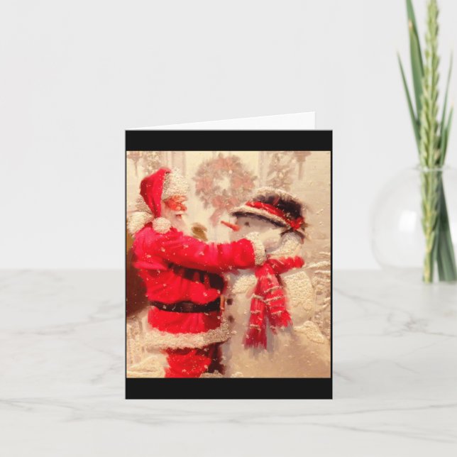 Santa Claus And Snowman In Snowfall  Karte (Vorderseite)
