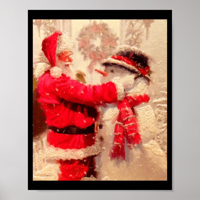 Santa Claus And Snowman In Snowfall  Poster (Vorne)