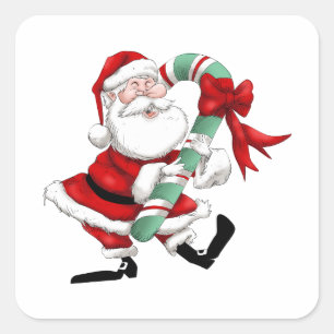 Santa Claus and sweet cane Quadratischer Aufkleber