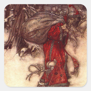 Santa Claus Arthur Rackham Quadratischer Aufkleber