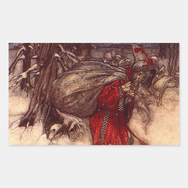 Santa Claus Arthur Rackham Rechteckiger Aufkleber (Vorderseite)