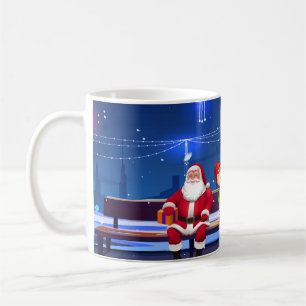 Santa Claus auf der Parkbank Kaffeetasse