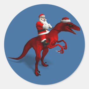 Santa Claus auf Dino Runder Aufkleber