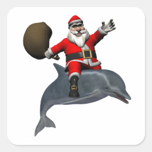 Santa Claus auf Dolphin Quadratischer Aufkleber