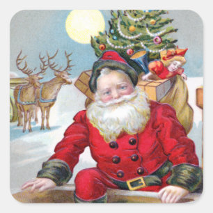 Santa Claus auf einem Dach Quadratischer Aufkleber