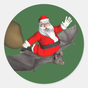 Santa Claus auf fliegender Fledermaus Runder Aufkleber