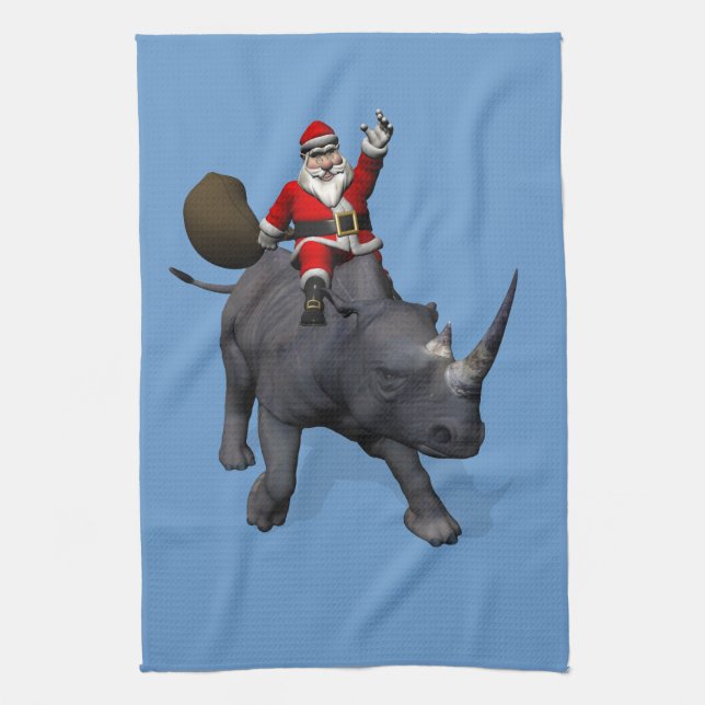 Santa Claus auf Rhino Rhinoceros Küchentuch (Vertikal)