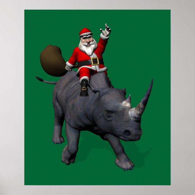 Santa Claus auf Rhino Rhinoceros Poster (Vorne)