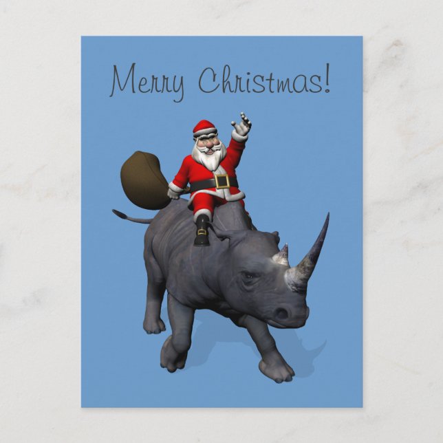 Santa Claus auf Rhinoceros Feiertagspostkarte (Vorderseite)