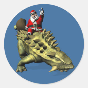 Santa Claus auf Talarurus reitend Runder Aufkleber