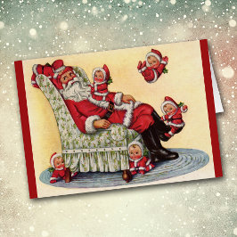 Santa Claus Babysits Retro Image Christmas Card