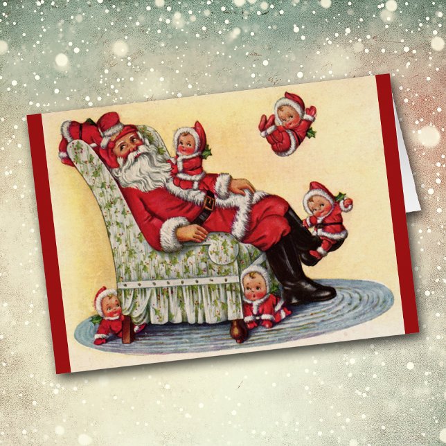Santa Claus Babysits Retro Image Christmas Card (Von Creator hochgeladen)