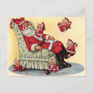 Santa Claus Babysits Retro Image Holiday Postkarte