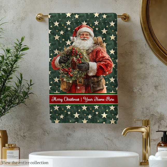 Santa Claus Badetücher in trendiger Wasserfarbe Badhandtuch Set (Santa Claus Bath Towels in Trendy Watercolor)