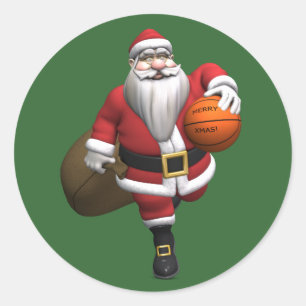 Santa Claus Basketball-Spieler Runder Aufkleber