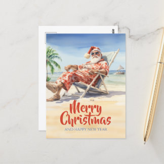 Santa Claus Beach Watercolor Postkarte