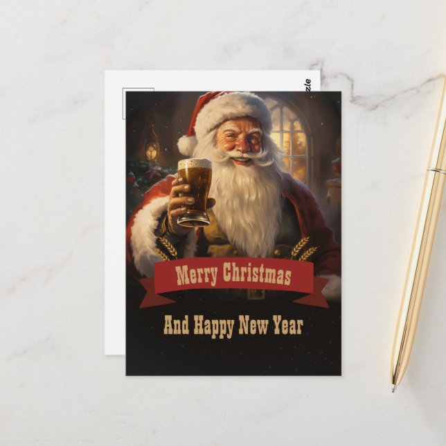 Santa Claus Beer Postkarte (Vorderseite/Rückseite Beispiel)