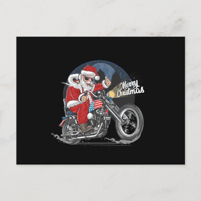 Santa Claus Biker US Flag Motorcycle Christmas Gif Postkarte (Vorderseite)