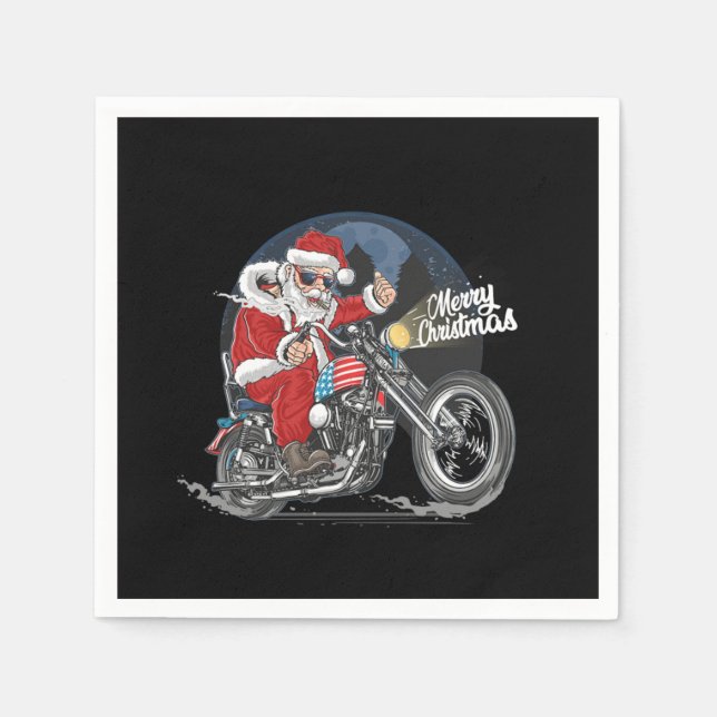 Santa Claus Biker US Flag Motorrad Weihnachts-Gif Serviette (Vorderseite)