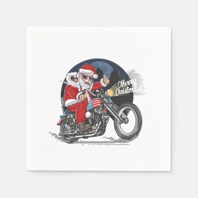 Santa Claus Biker US Flag Motorrad Weihnachts-Gif Serviette (Vorderseite)