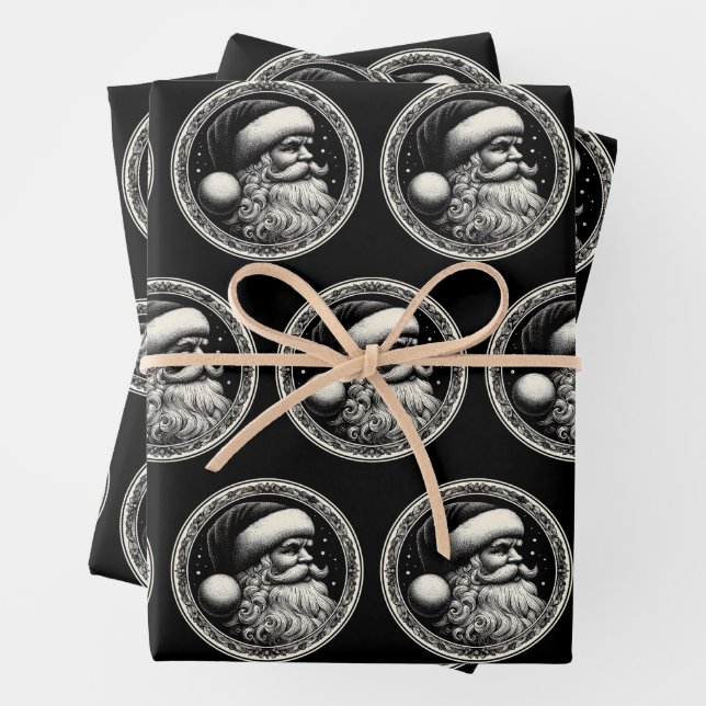 Santa Claus Black Vintag Geschenkpapier Set (Beispiel)