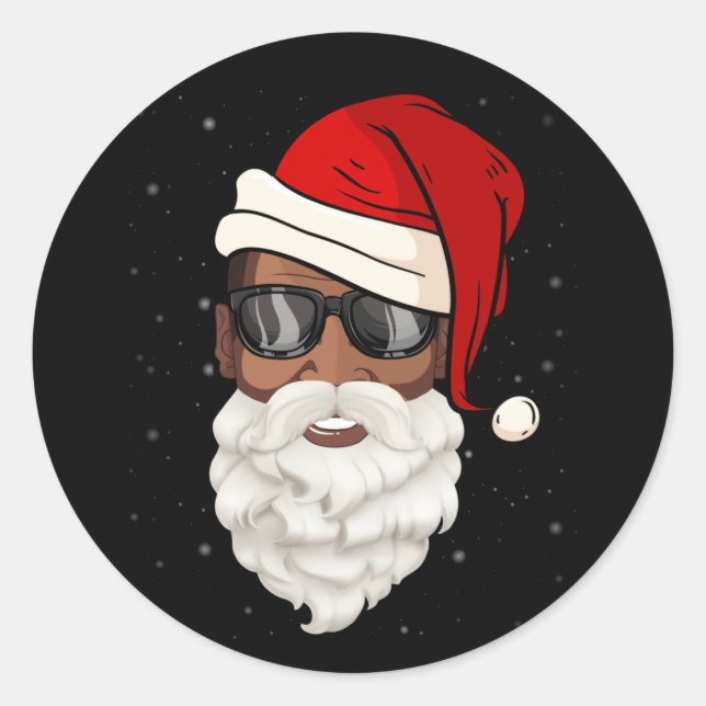 Santa Claus Black Xmas Santa Afro American Runder Aufkleber (Vorderseite)