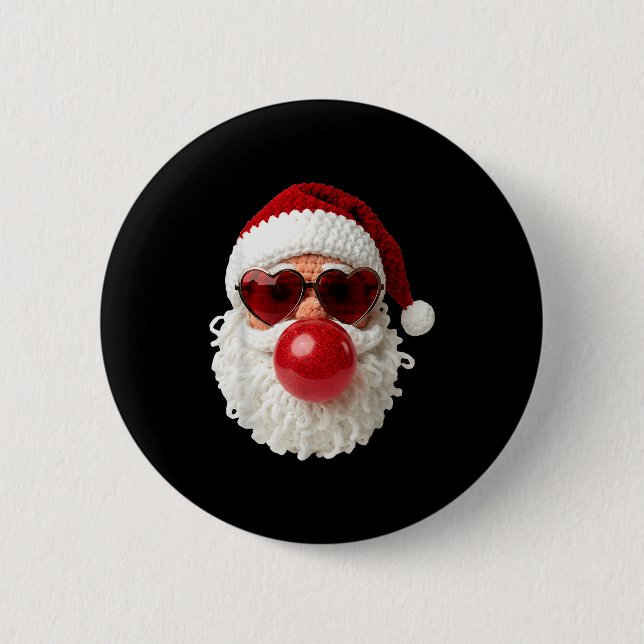Santa Claus Blowing Yarn Crochet Bubble Gum Heart  Button (Vorderseite)