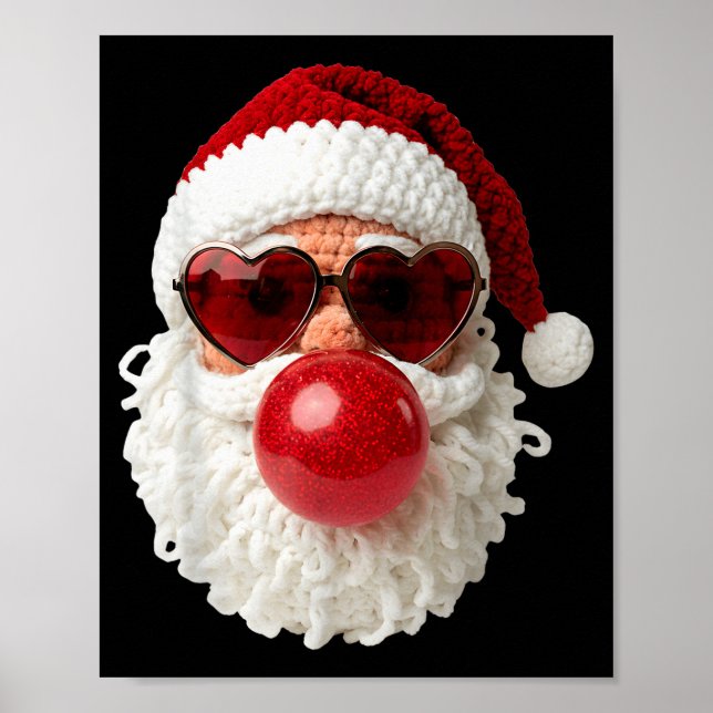 Santa Claus Blowing Yarn Crochet Bubble Gum Heart  Poster (Vorne)