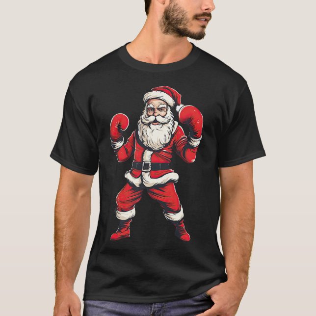 Santa Claus Boxer Boxing Kickboxing Weihnachtsmart T-Shirt (Vorderseite)