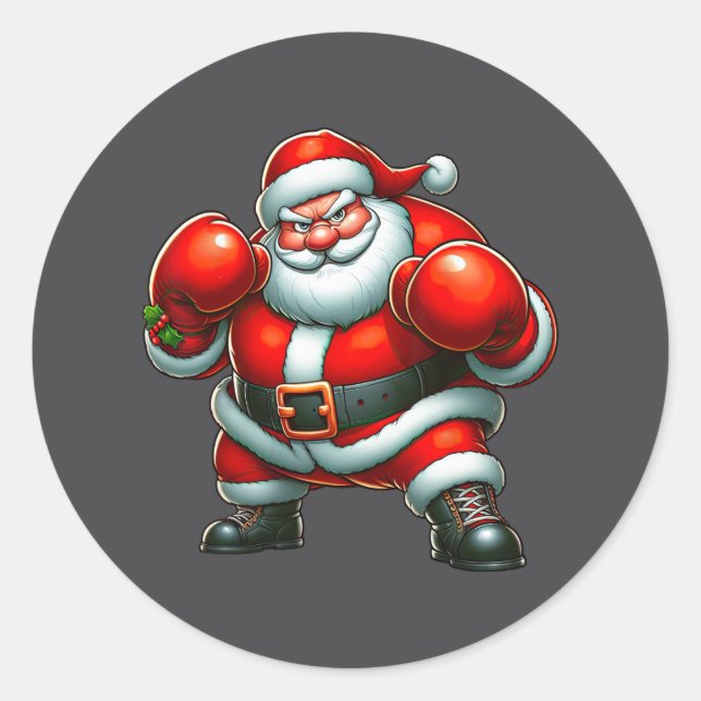 Santa Claus Boxing Boxer Frohe Weihnachten Xm Runder Aufkleber (Vorderseite)