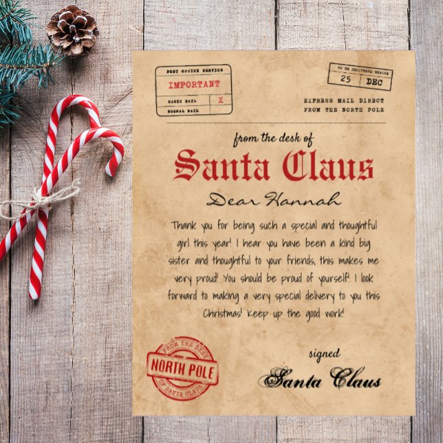 Santa Claus Brief vom Vintagen Printable vom Weihn (santa letter, letter from santa, printable santa letter, custom santa letter, letter to santa claus)