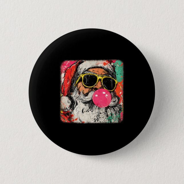 Santa Claus Bubble Gum Merry Xmas Painting Men Wom Button (Vorderseite)