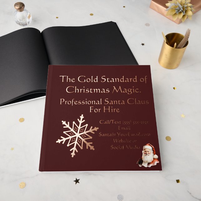 Santa Claus Business Card Gold Gästebuch (Vorderseite Offen)
